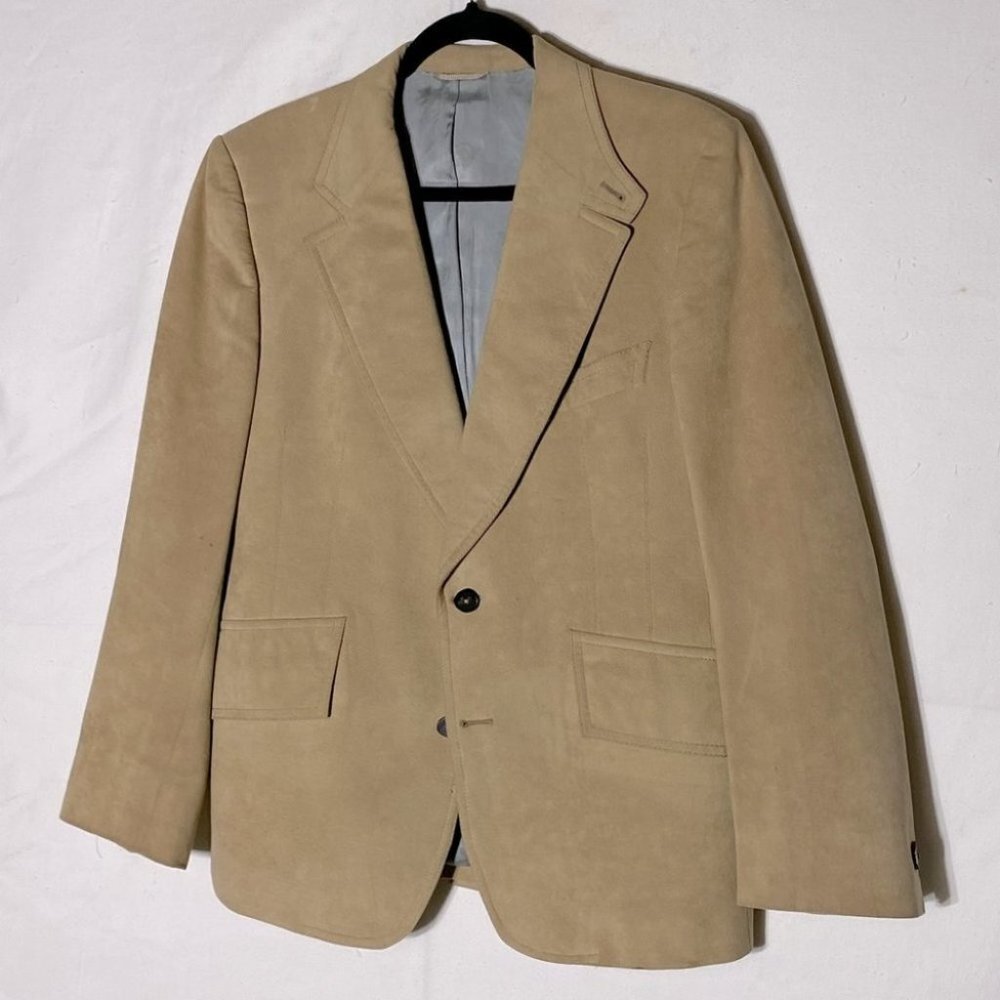 Vintage Warren K Cook John Barrymore Tan Faux Suede Blazer Academia Dadcore